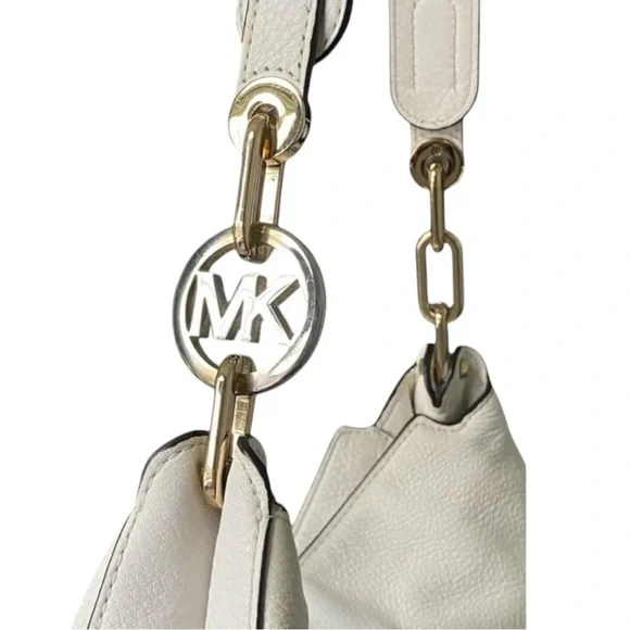 Michael Kors Leather Hobo Bag Shoulder Bag Cream White Gold - Picture 6 of 13